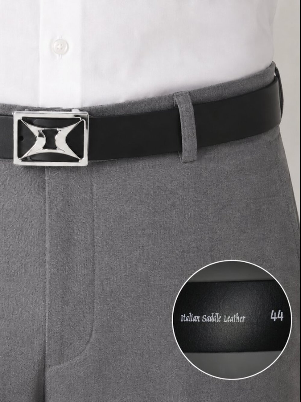 Dress Belt Italian Saddle Leather Size 44 Black 1.5"WX 62.5"L Removable Buckle